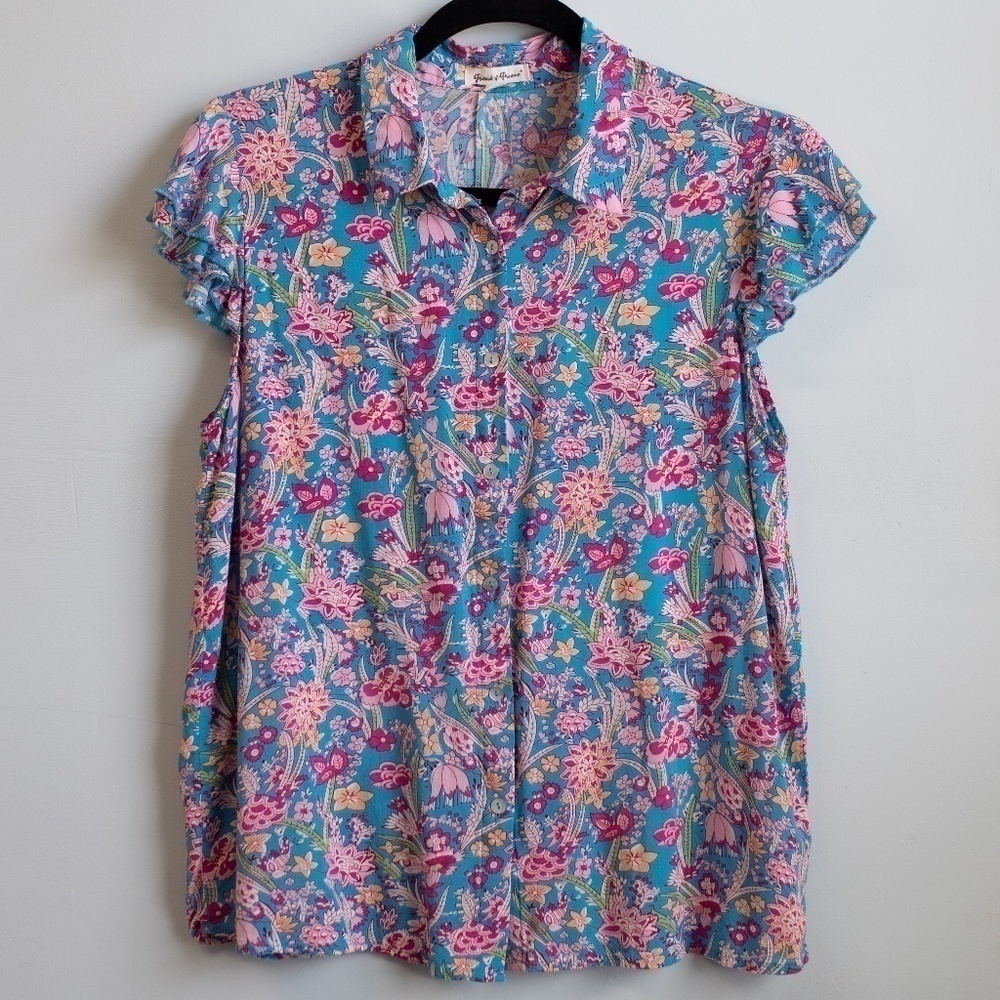 Grand & Greene blue floral print blouse-M